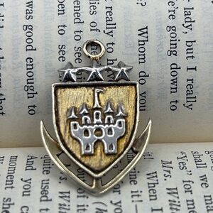 Sterling silver and gold wash vintage castle brooch/pendantt
